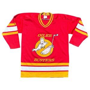 Vintage Rare 80s Calgary Flames Gretzky Oilers Busters Hockey Jersey Youth Large